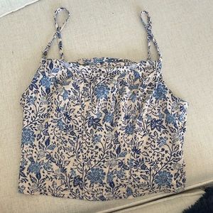 FREE People Back Ivory/Blue on Track Printed Cropped Cami Top